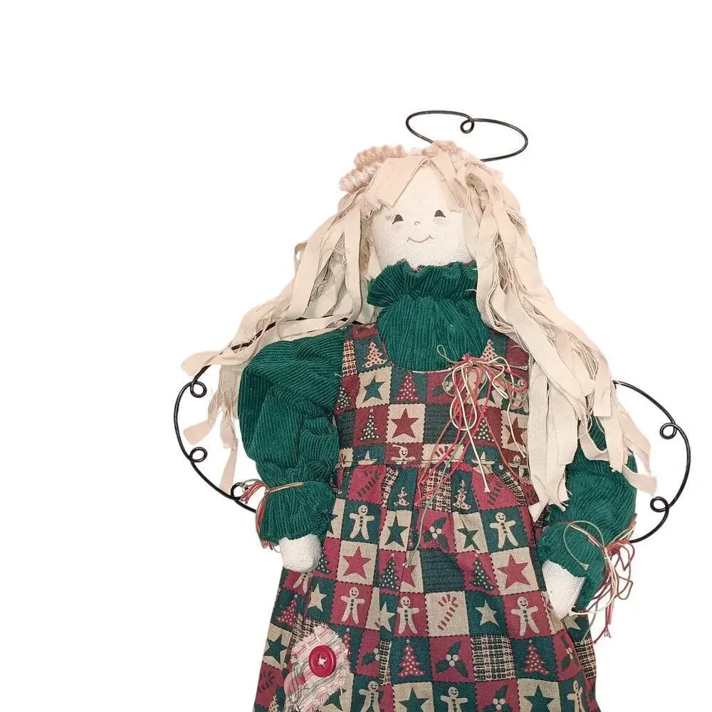 Vintage Angel Tree Topper, Rag Doll, Christmas Dress, Country Theme Size 16